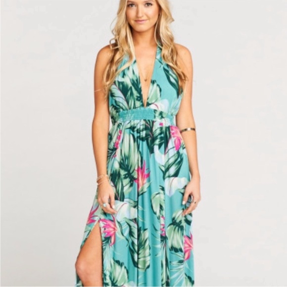 Show Me Your MuMu Dresses & Skirts - Show Me Your MuMu Turquoise Tropical Halter Maxi Dress size M